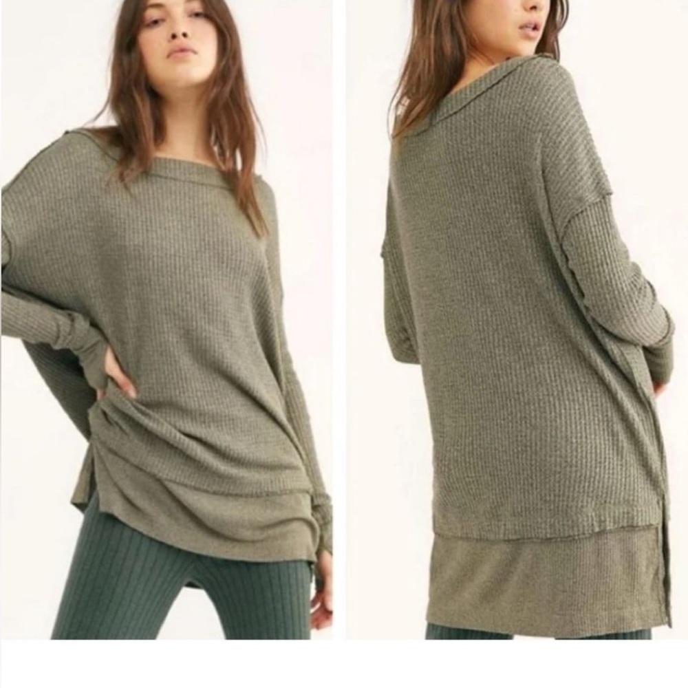 We The Free Green Crew Neck Sweater Relaxed Fit